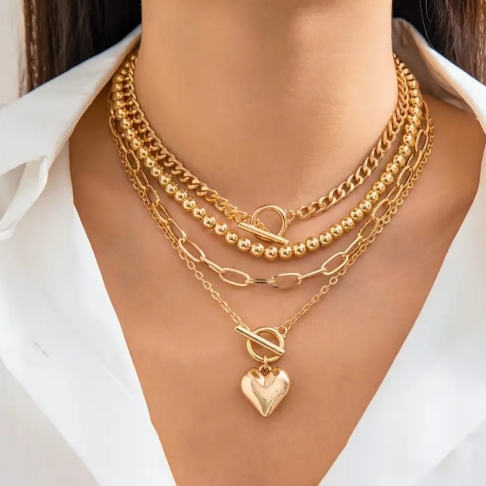 18kgp 4pc SET layered Gold Or Silver Necklaces Chains. Adjustable.